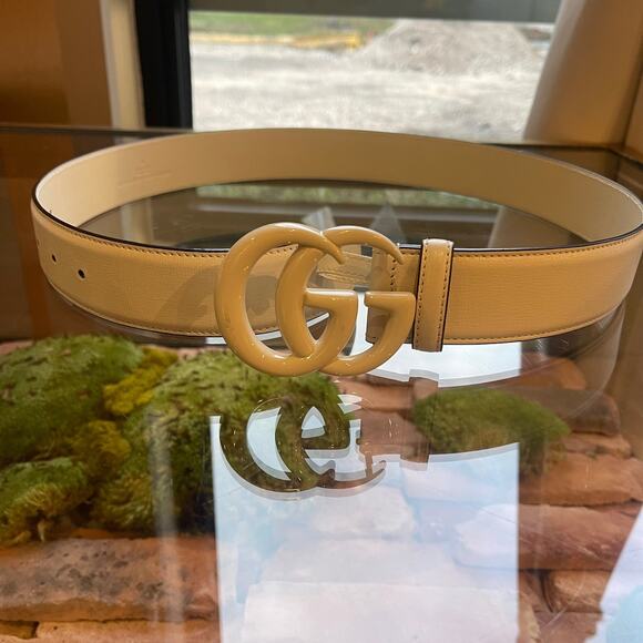 GUCCI White Calfskin Enamel Monochrome Double G Belt SZ85/34(6US) - Picture 2 of 5